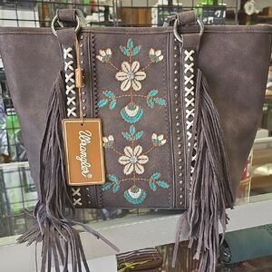 Wrangler Brown Shoulder Bag with Fringe and Embroidery